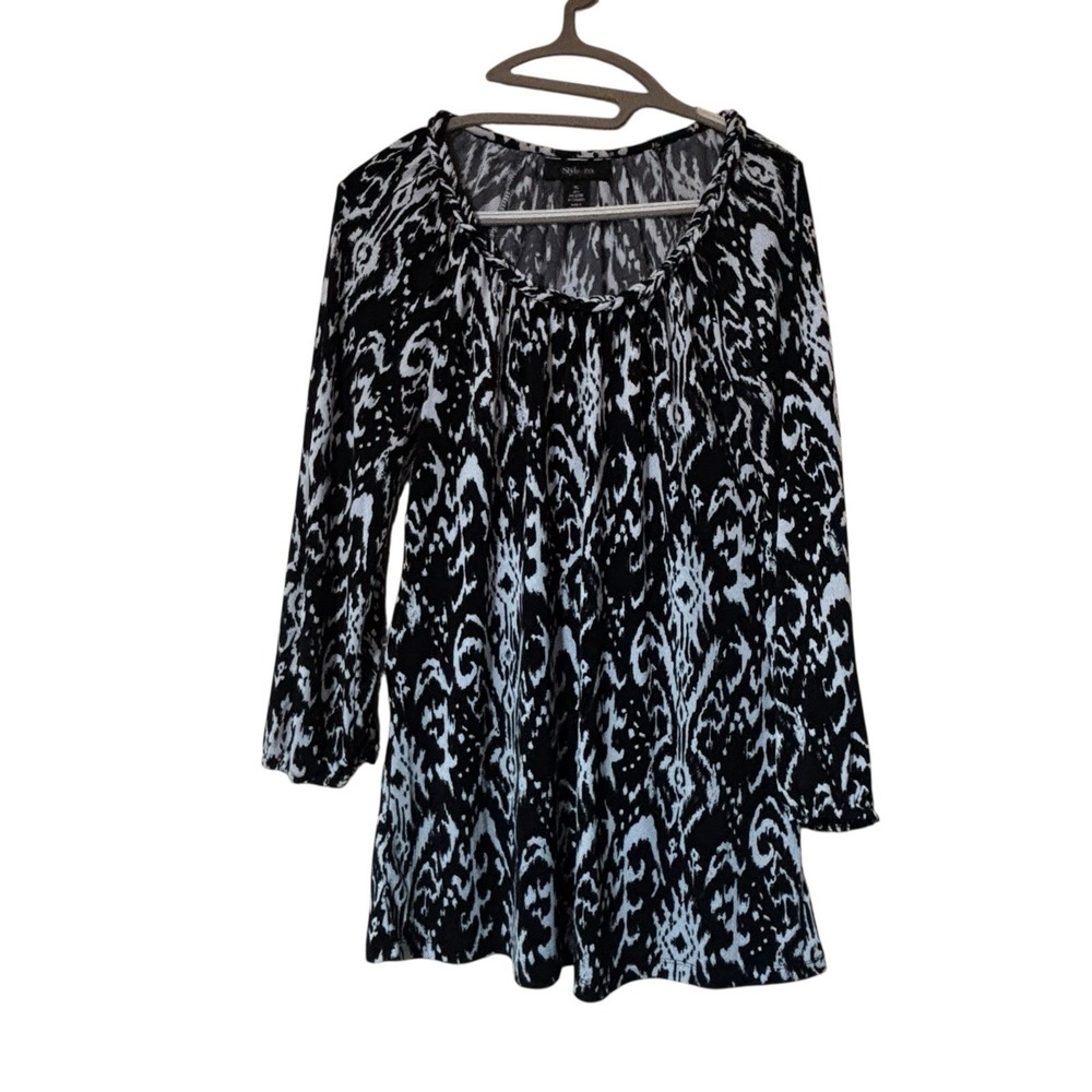 Style & Co Women's Career Blouse Top Shirt Black & White‎ 3/4 Sleeve, Size XL